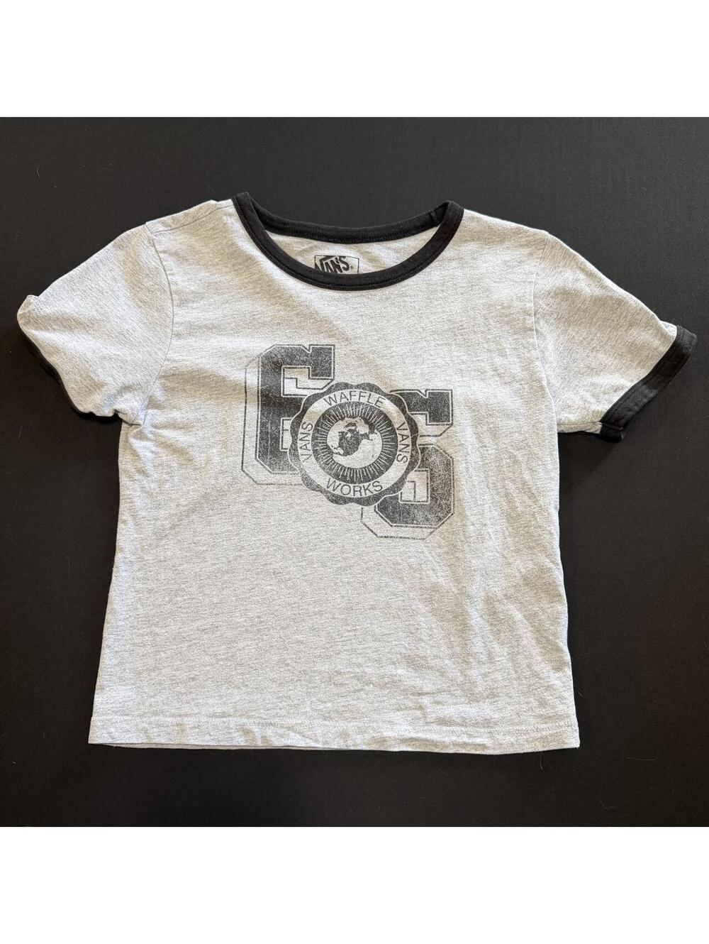 Vans Waffle Works Ringer Graphic Tee Gray Black Size Small